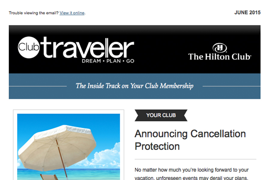 The Hilton Club: Email template development.
